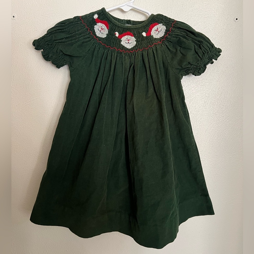 SILLY GOOSE Classic Christmas Hand Smocked Corduroy Santa Dress Green‎ Girl 24mo